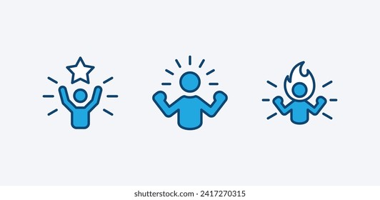 Confidence icon. Self-confident and successful person. Motivation icon. Spirit and passionate person. Vector illustration