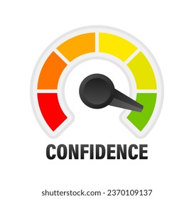 Confidence Level Meter, measuring scale. Confidence speedometer indicator. Vector stock illustration