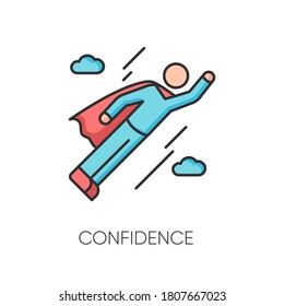 Confidence RGB color icon. Self confidence, positive mindset, determination. Feeling of self assurance. Flying person, superhero isolated vector illustration