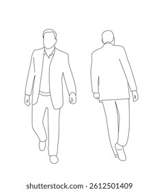 Confident Adult Business Man Walking Line Art. People at work and activities vector