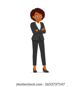 Confident African American Businesswoman Standing with Arms Crossed Smiling, Full Length, Illustration