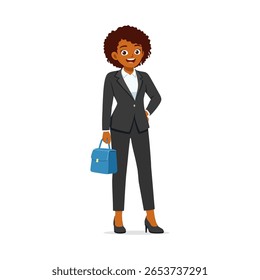 Confident African American Businesswoman in Suit Holding Briefcase Standing Tall