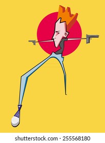 Confident aggressive man holding  guns clip art illustration
