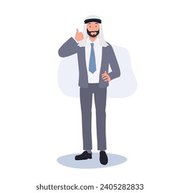 Confident Arab Business Professional in Elegant Suit with Positive Approval Gesture