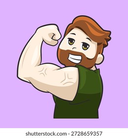 Homem Barbudo Confiante Flexing Bicep