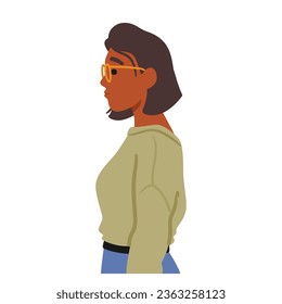 Confident Black Adult Woman, Profile View, Exudes Strength And Elegance With Her Poised Stance And Striking Silhouette. Adult Female Character Side View. Cartoon People Vector Illustration