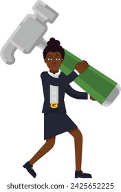 A confident black business woman with a giant hammer conceptual illustration