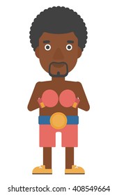 Confident boxer in gloves.