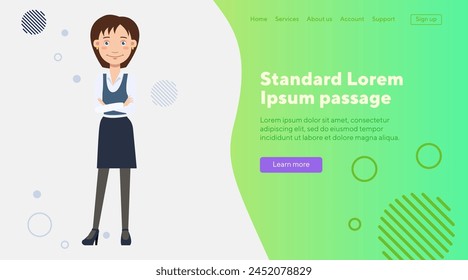 Confident business lady character. Flat vector illustration. Young woman with folded arms in office outfit. Business, occupation, office worker concept for landing page or banner design