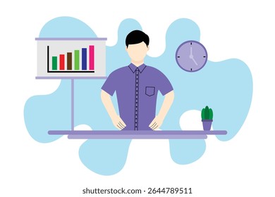 Confident Business Leader Standing with Growth Chart. Pose for Confidence in Leadership or Decision Making.