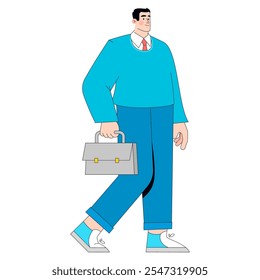Confident business man with briefcase walking to work. Corporate culture and career concept. Professional life illustration. Vector illustration.