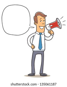confident business man with megaphone. public speaker