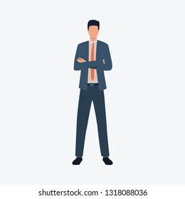 Confident business man standing with arms crossed. Businessman, executive manager, management. Can be used for topics like business, entrepreneurship, career