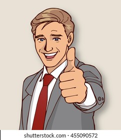 Confident business man in suit giving a thumbs up 