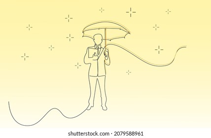 The Confident Business Person Is Protected From Being A Target In Her Career. Businessman With Career Goals Holds An Umbrella