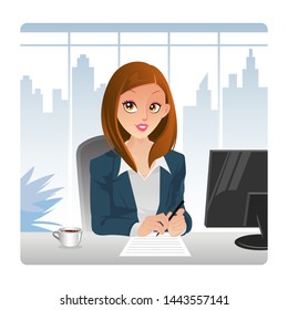 Confident Business woman executive working and writing in the office room