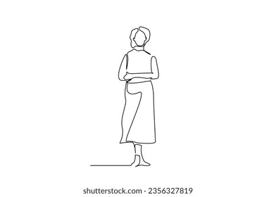 confident business woman standing waiting full length body line art