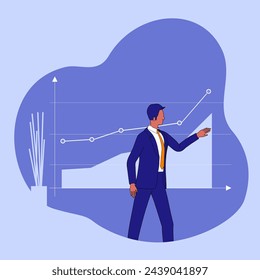 Ein zuversichtlicher Geschäftsmann passt seinen Fortschritt im Diagramm an