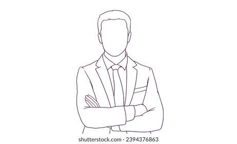 confident businessman with crossed arms, hand drawn style vector illustration
