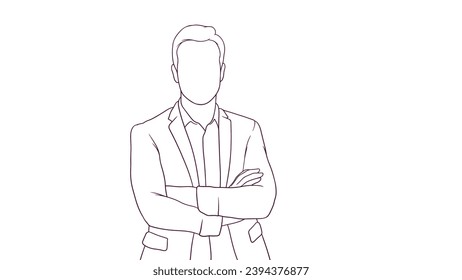 confident businessman with crossed arms, hand drawn style vector illustration