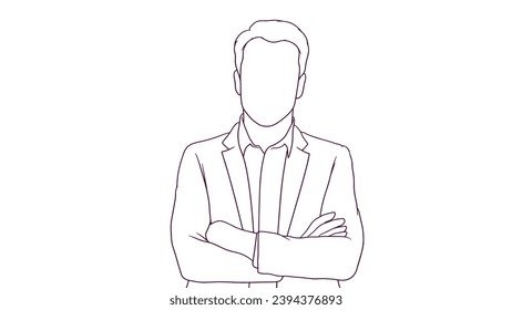 confident businessman with crossed arms, hand drawn style vector illustration