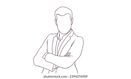 confident businessman with crossed arms, hand drawn style vector illustration
