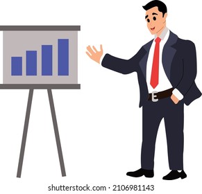 a confident businessman doing presentation passionately