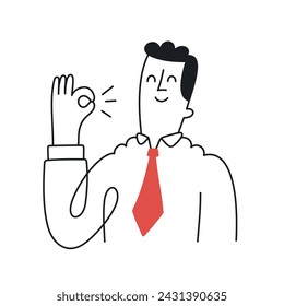 Confident Businessman Giving OK Gesture - Perfect for Positive Messaging! Doodle style with an editable stroke.