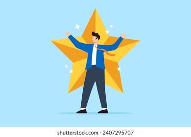 Confident businessman with a golden star in flat design