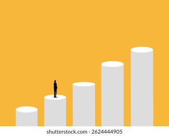Confident businessman is at the growth bar chart
