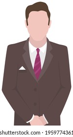 Confident businessman in office outfit. Avatar man in dark suit and tie isolated on white standing with his arms crossed. Serious business person vector male character, chief in half height icon