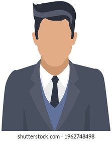 Confident businessman in office outfit. Avatar man in dark suit and tie isolated on white standing with his arms crossed. Serious business person vector male character, chief in half height icon