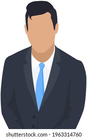 Confident businessman in office outfit. Avatar man in dark suit and tie isolated on white standing with his arms crossed. Serious business person vector male character, chief in half height icon