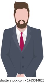 Confident businessman in office outfit. Avatar man in dark suit and tie isolated on white standing with his arms crossed. Serious business person vector male character, chief in half height icon