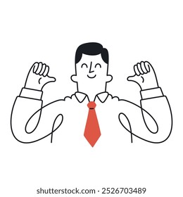 Confident businessman proudly pointing to himself. Doodle style with an editable strike.