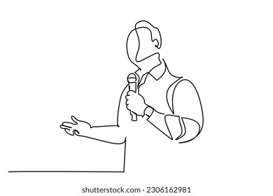 confident businessman speaker making statement line art