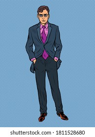 A confident businessman stands tall. Pop art retro vector illustration 50s 60s kitsch vintage style