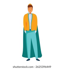Confident businessman is wearing a superhero cape, symbolizing leadership, ambition, and success