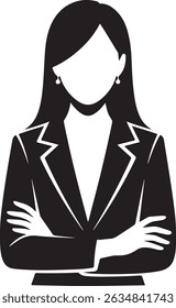 Confident Businesswoman with Arms Crossed Black and White Silhouette