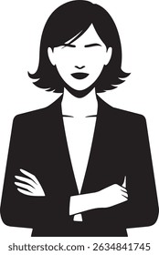 Confident Businesswoman with Arms Crossed Black and White Silhouette