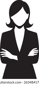 Confident Businesswoman with Arms Crossed Black and White Silhouette