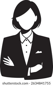 Confident Businesswoman with Arms Crossed Black and White Silhouette