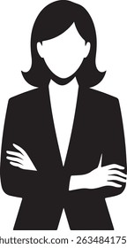 Confident Businesswoman with Arms Crossed Black and White Silhouette