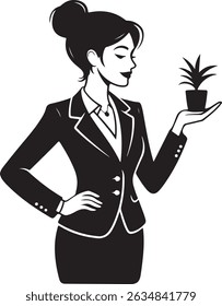 Confident Businesswoman with Arms Crossed Black and White Silhouette