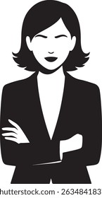 Confident Businesswoman with Arms Crossed Black and White Silhouette