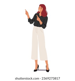 Confident Businesswoman Character Exuding Authority And Professionalism, Makes A Purposeful Pointing Gesture, Symbolizing Leadership, Direction, And Determination. Cartoon People Vector Illustration