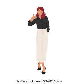 Confident Businesswoman Character Proudly Giving A Thumbs-up, Signaling Success, Excellence, Approval, Professionalism And Achievement In Her Professional Endeavors. Cartoon People Vector Illustration