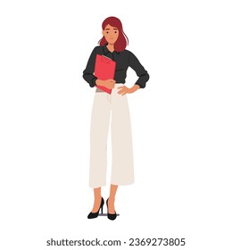 Confident Businesswoman Character Stands Tall, Wearing A Warm Smile, And Holds A Clipboard In Her Hands, Radiating Professionalism And Readiness For Tasks Ahead. Cartoon People Vector Illustration