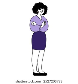 Concepto de mujer de negocios segura. Profesional femenino con los brazos cruzados en un atuendo corporativo. Liderazgo y tema de éxito. Ilustración vectorial.