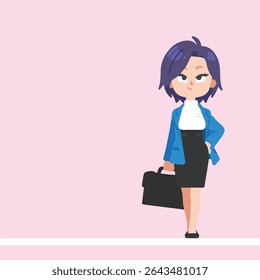 Confident Businesswoman Illustration with Briefcase on Pink Background